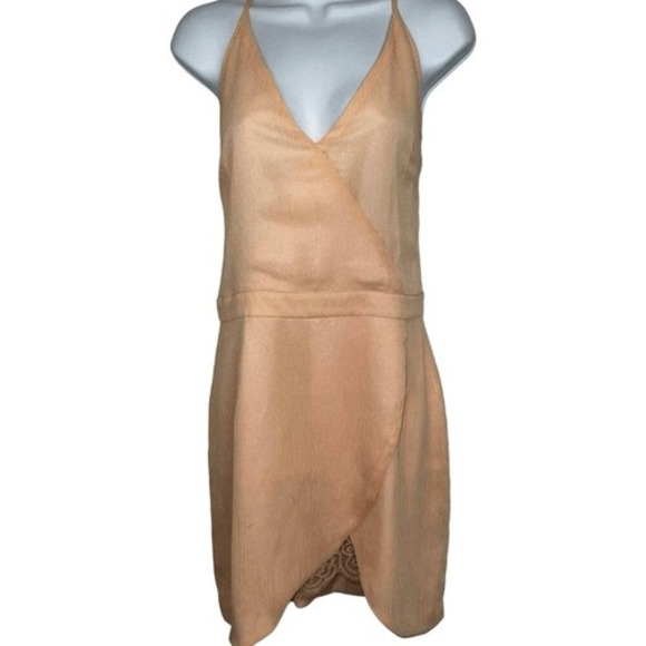 LOVERS + FRIENDS Gorgeous Peach Crepe Mini Dress Spaghetti Straps EUC Size L - Picture 2 of 7